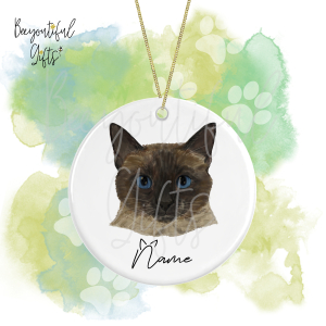 Personalised Watercolour Cat Face Round Ceramic Hanging Decoration - Siamese - Face 3
