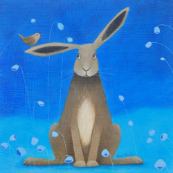 Holy Mackerel hare bells animal themed art card for him or her - designed by artist Ailsa Black - 15cm square and blank inside for your message