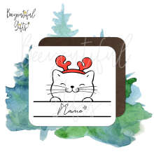 Personalised Christmas Coaster - White Christmas Cat