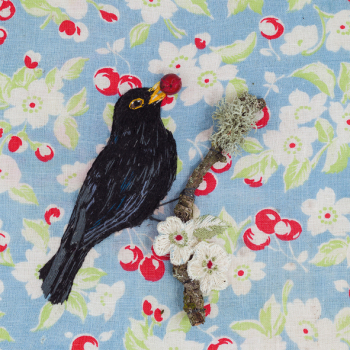 Blackbird with Berry 150mm Square Greetings Card by Sarah J Perry