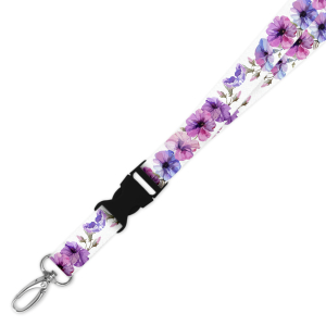 Double Breakaway Lanyard - Pink & Purple Pansies Border
