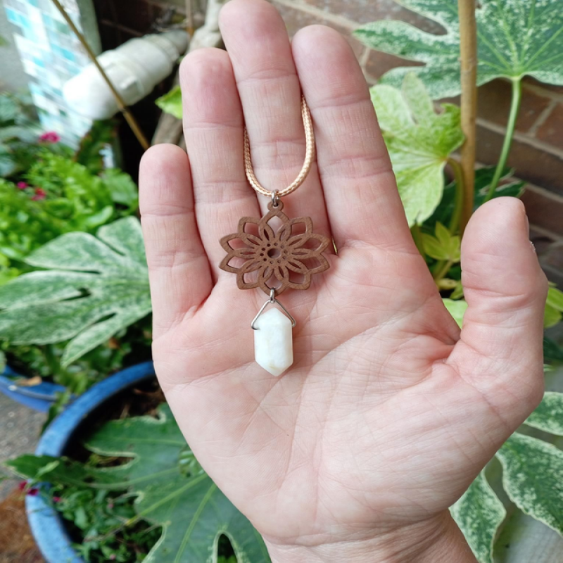 Moonstone Pendant Waxed Cord Necklace 