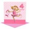Birthday girl age 4 as a dancing ballerina - child's age birthday - designed by Erica Sturla - 15cm square and blank inside, made in the UK