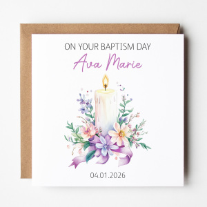 Personalised Baptism Card - On Your Baptism Day - Purple Candle