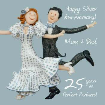 Holy Mackerel 25th Silver Anniversary Card - Mum And Dad Card is 15cm square and blank inside
