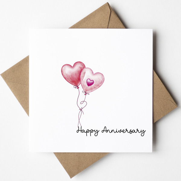 Anniversary Card - Happy Anniversary Red Heart Balloon - Standard Smooth Card
