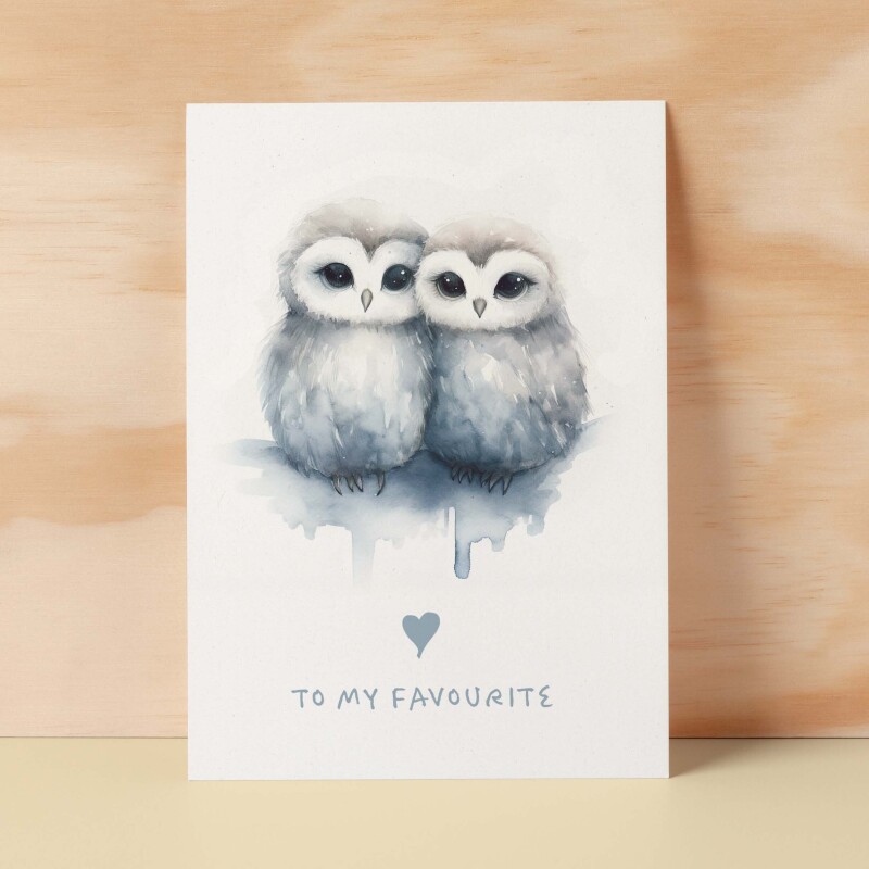 Anniversary or Valentine's Card for Her or Him Anniversary Card for Wife Valentines Day Card For Husband Boyfriend or Girlfriend Owl Card - Large (5x7) / Blank Message