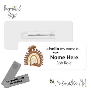 Name Badge - Boho Dino Rainbow Hello My Name is... - Design 3