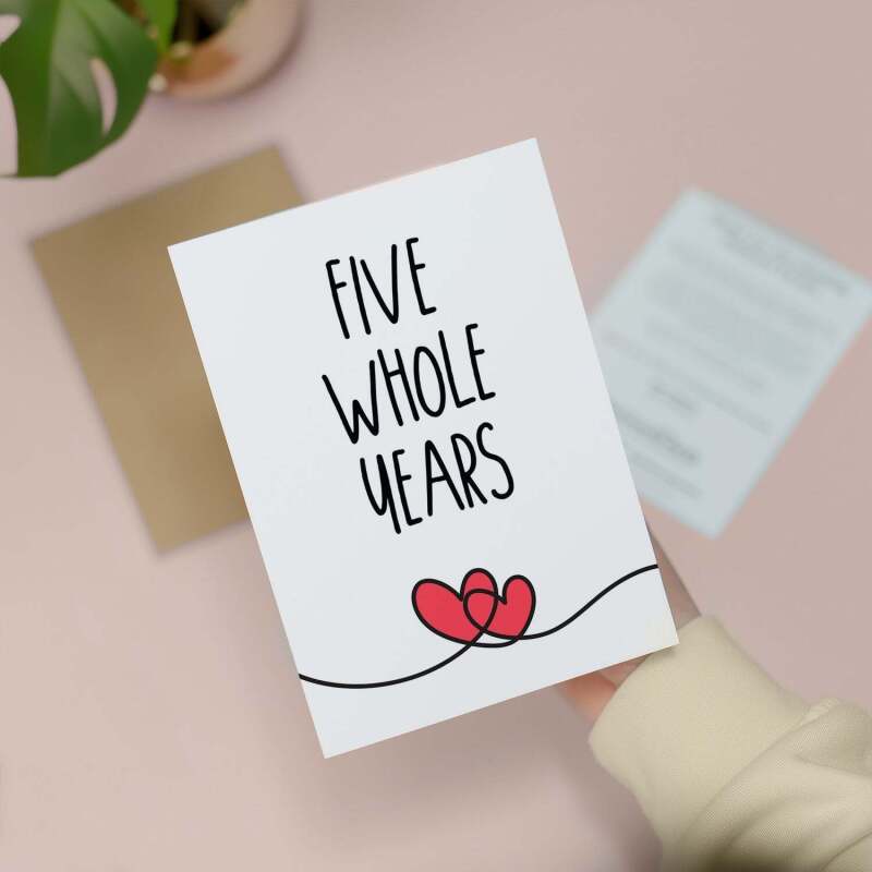 5 Year Anniversary Card For Husband or Wife Anniversary Card for 5th Anniversary Card For Boyfriend or Girlfriend Fifth Wedding Anniversary - Large (5x7) / Blank Message