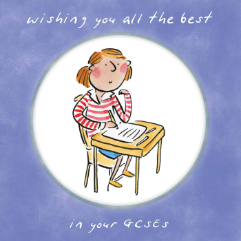 Holy Mackerel All the best in your GCSEs (female) exam good luck card by Rosie Brooks - blank inside - 15cm square