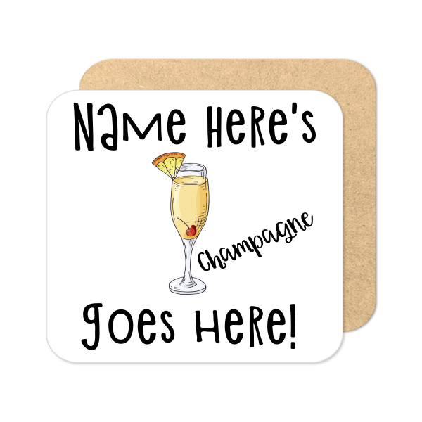 Personalised Cocktail Coaster - Hand Drawn Champagne