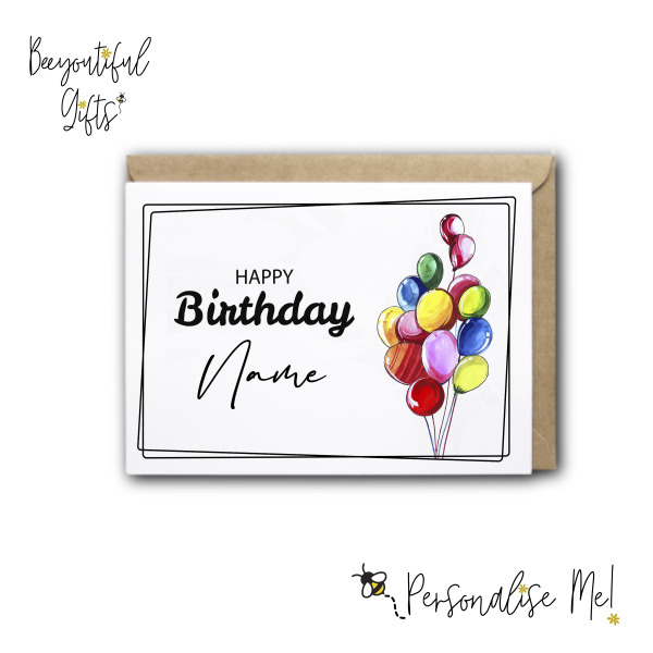 Personalised Birthday Card - Watercolour Balloons - Small (Approx. A6 | 105mm x 148mm | 4.1in x 5.8in) - Standard Smooth Card