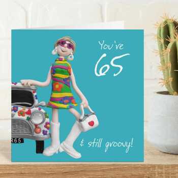 65th birthday card for her - designed by Erica Sturla - 15cm square and blank inside, made in the UK