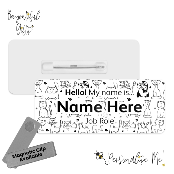 Vet Name Badge - Monochrome Hand Drawn Cats