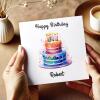 Personalised birthday card custom with vibrant two-tiered cake, colourful icing, lit candles, watercolour - Smooth No Message - Kraft Brown