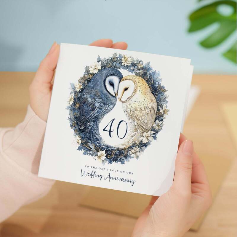 40th Wedding Anniversary Card Pretty Owl Design 40 Year Anniversary Ruby Wedding Anniversary Card - Square (5.5x5.5) / Blank Inside