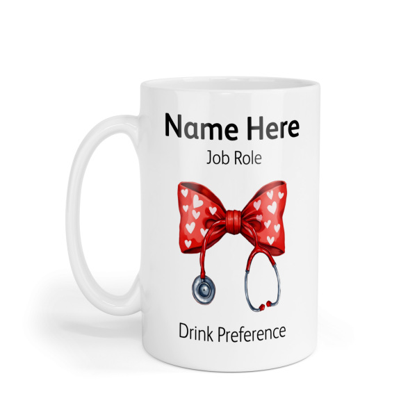 Personalised Ceramic Mug - Hearts Red Coquette Bow Ribbon