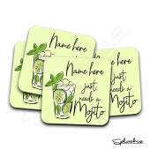 Mojito Set of 4 Coasters Cocktail Personalised Coaster, Fathers Day gift, Christmas Coaster, Secret Santa, Birthday Gift, Home Bar.