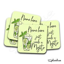 Mojito Set of 4 Coasters Cocktail Personalised Coaster, Fathers Day gift, Christmas Coaster, Secret Santa, Birthday Gift, Home Bar.