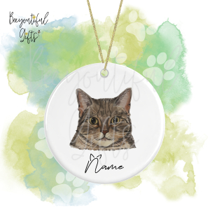 Personalised Watercolour Cat Face Round Ceramic Hanging Decoration - American Shorthair - Face 2