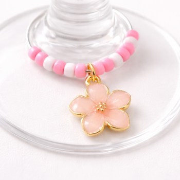Handmade Wine Glass Charm - Pink Flower