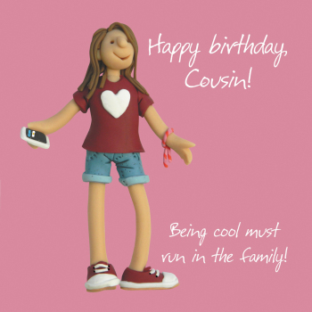 Holy Mackerel Cool cousin, an Erica Sturla 15cm square birthday greetings card for a female teen cousin. Blank inside for your message