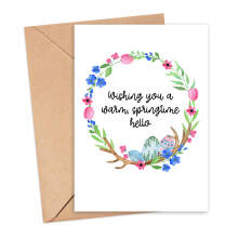 Easter Card - Wishing You A Warm Springtime Hello Floral Wreath - Small (Approx. A6) - Standard Smooth Card