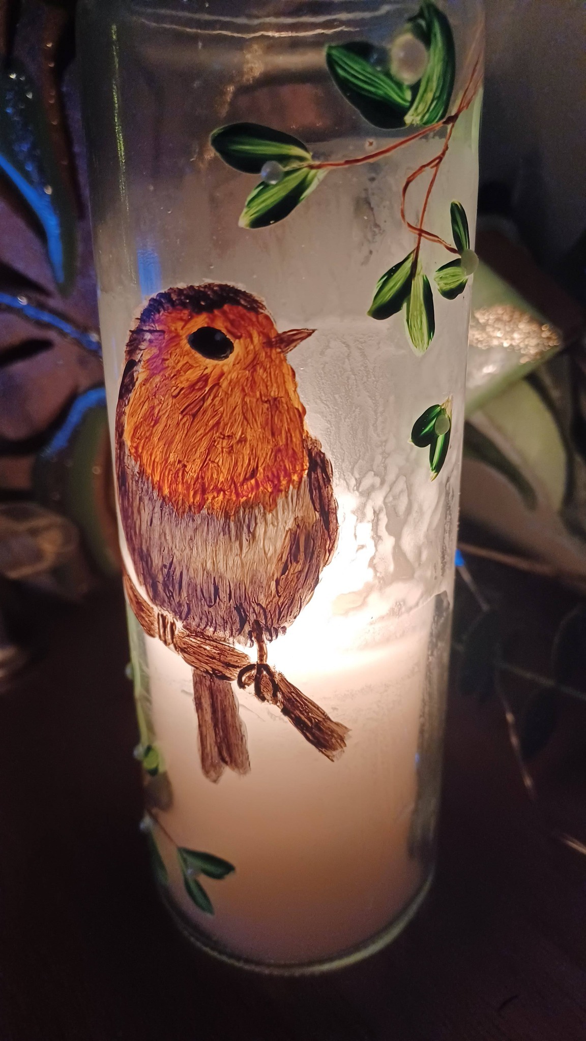 Hand Painted Christmas Robin Candles Memorial Gifts | Dearnex