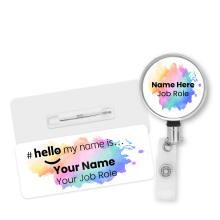 Name Badge & Metal ID Reel - Rainbow Splash Hello My Name is...