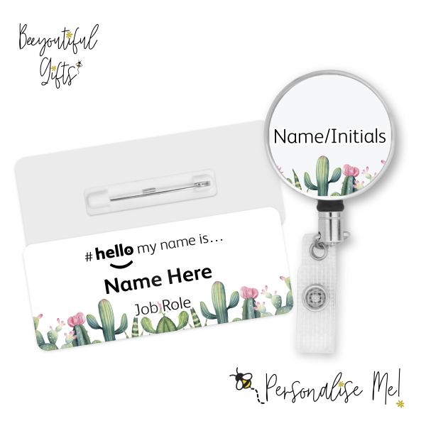 #hello my name is... Name Badge & Metal ID Reel - Cactus Border