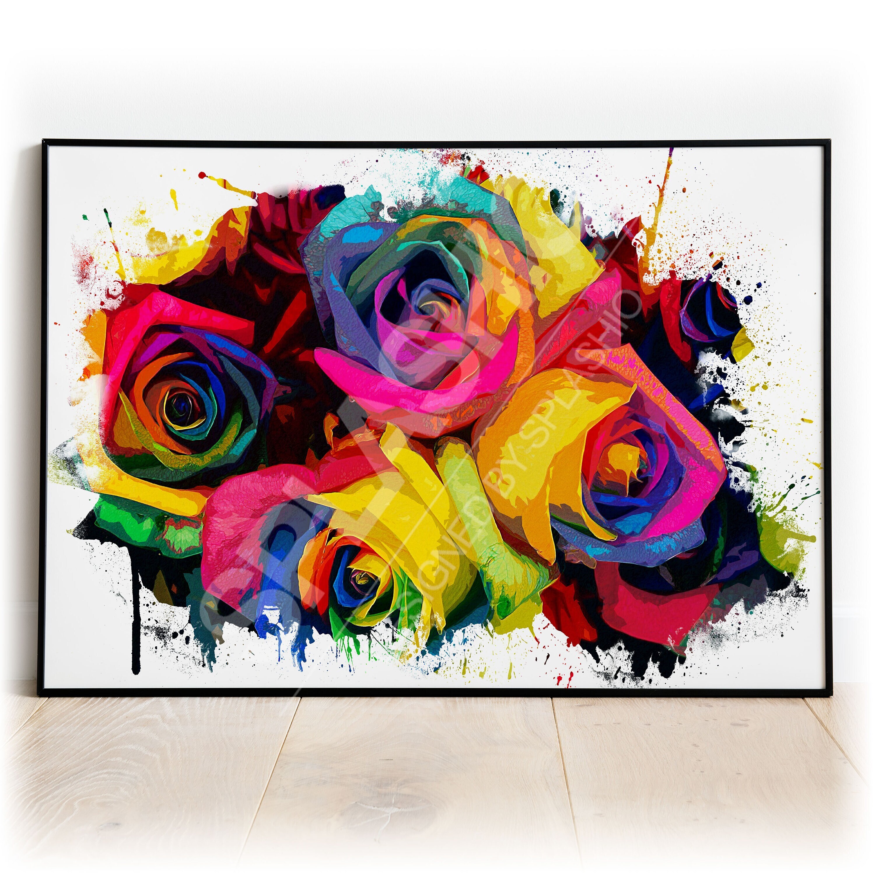 Splatter Roses RAINBOW ROSES Splatter Art Print, High Gloss Print, Splash Art, Home ...