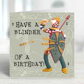 Blinder of a birthday - King Harold themed birthday card - designed by Erica Sturla - 15cm square and blank inside, made in the UK