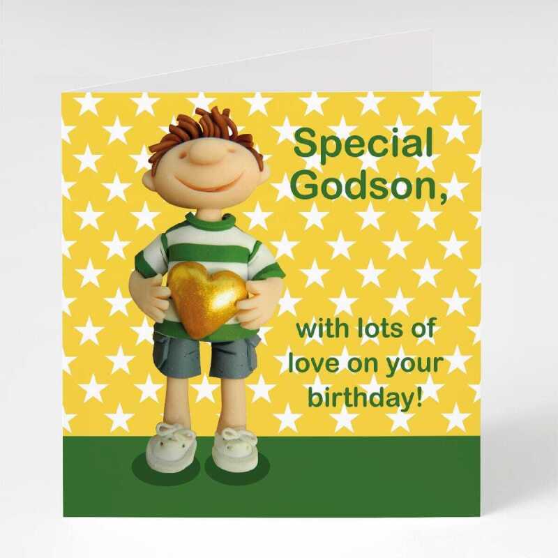Special Godson birthday card for a little boy- designed by Erica Sturla - 15cm square and blank inside, made in the UK