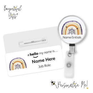 #hello my name is... Name Badge & Metal ID Reel - Halloween Spider Web Rainbow