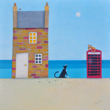 Holy Mackerel if cats could whistle harbour themed art card for him or her - designed by artist Ailsa Black - 15cm square and blank inside for your message