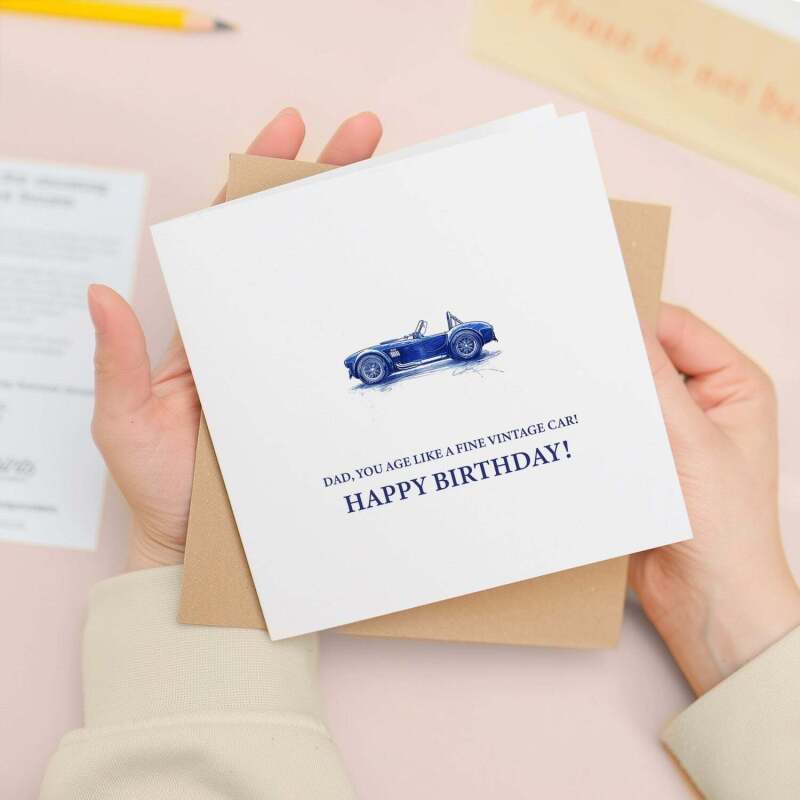 Birthday Card For Dad Car Themed Birthday Card For Motorsport Lover Birthday Card For Dad Who Likes Classic Cars - Square (5.5x5.5) / Blank Inside
