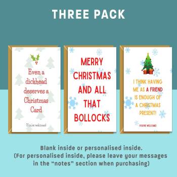 Funny Christmas Cards Bundle - 3 Pack of Xmas Cards - Personalised if needed - For him or For Her - Rude, Adult Christmas Card Pack