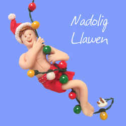 Nadolig Llawen, Welsh Language Christmas Card Featuring Christmas Lights, Designed by Erica Sturla for Holy Mackerel. Card is 150mm Square and Blank Inside.