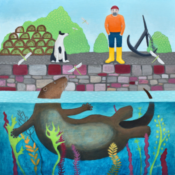 Holy Mackerel an afternoon stroll nature themed art card for him or her - designed by artist Ailsa Black - 15cm square and blank inside for your message