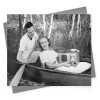 Cruising to music, vintage photographic black and white canoe themed card  - 12.6 x 17.7cm and blank inside - made in the UK