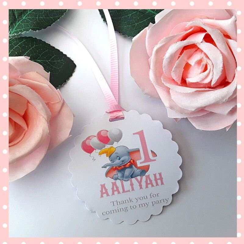 Personalised Dumbo Tags,Dumbo Party Bag Tags ANY AGE (unofficial) - 6 tags