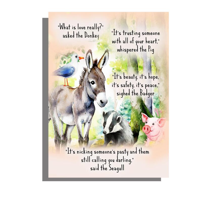 Funny Birthday Card pig donkey seagull badger A5 uncoated textured