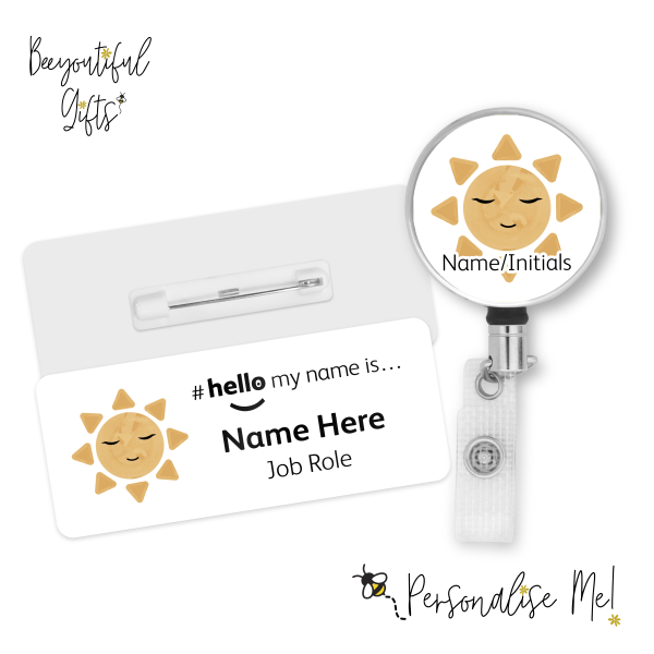 #hello my name is... Name Badge & Metal ID Reel - Boho Baby Sun