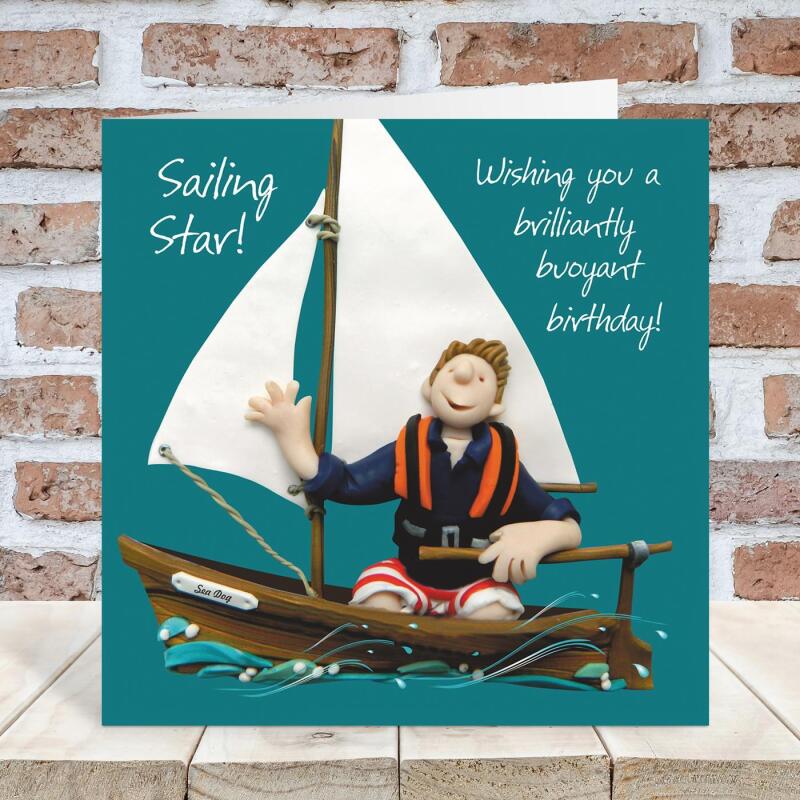 Sailing star birthday card for him - designed by Erica Sturla - 15cm square and blank inside, made in the UK