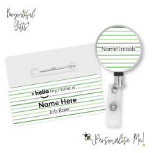 #hello my name is... Name Badge & Metal ID Reel - Assorted Green Lines