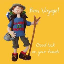 Holy Mackerel good luck on your travels bon voyage card - designed by artist Erica Sturla - 15cm square and blank inside for your message - made in the UK