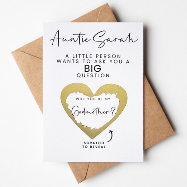 Personalised Godmother Proposal Scratch Card - A Little Person Wants To Ask A Big Question - Small (Approx. A6) - Standard Smooth Card