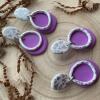 Handmade Lilac Clay Earrings: Silver Leaf Organic Circle Statement Earrings