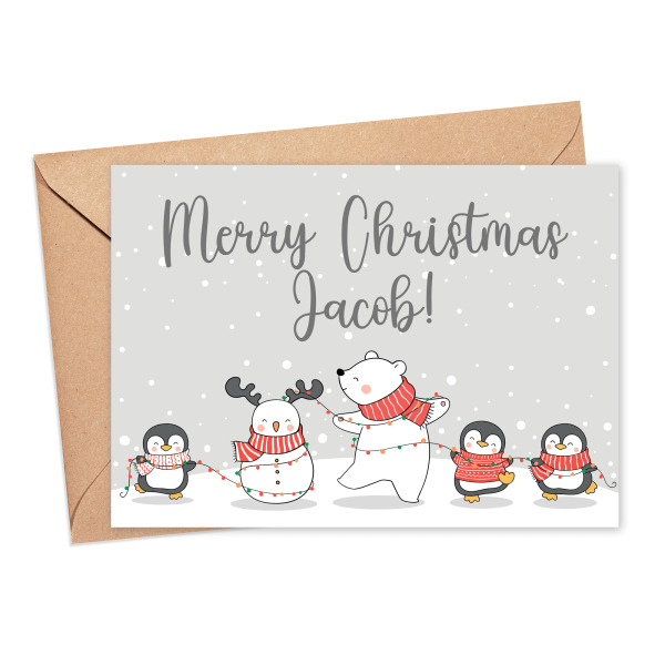 Personalised Christmas Card - Merry Christmas Winter Characters - Small (Approx. A6 | 105mm x 148mm | 4.1in x 5.8in) - Standard Smooth Card