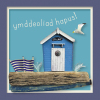 Ymddeoliad hapus (beach hut) - a 150mm coastal themed Welsh language retirement card by artist Seth Draper